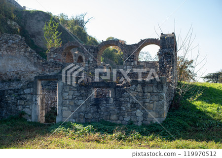 Remains of Historic Belgrade Fortress fortifications in Kalemegdan park in Belgrade, Serbia Remains of Historic Belgrade Fortress fortifications in Kalemegdan park in Belgrade, Serbia 119970512