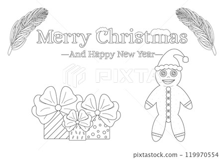 Christmas Coloring Page with Gingerbread Man and Gifts 119970554