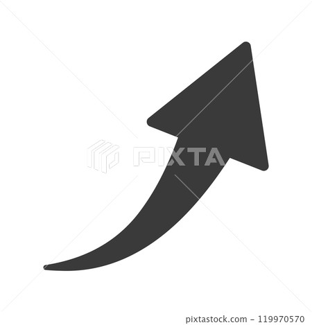 A black arrow icon curved upward to the right - A simple illustration of a symbol or decoration representing an upward movement 119970570