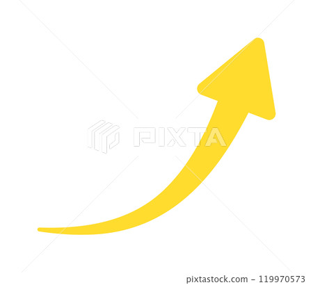 Yellow arrow icon curved upward to the right - Simple illustration material of a symbol or decoration representing an upward trend 119970573
