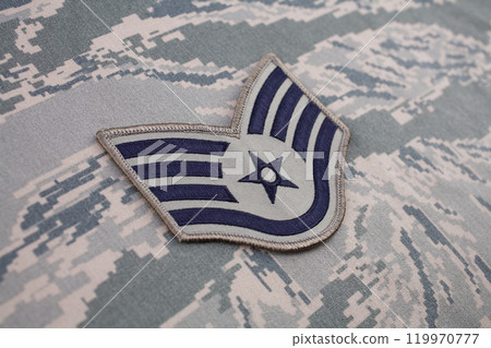 US AIR FORCE Staff Sergeant rank patch on digital tiger-stripe pattern Airman Battle Uniform 119970777