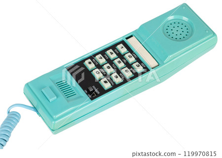 blue retro push-button phone 119970815