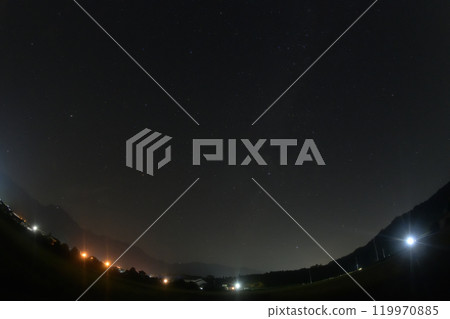 A long moon night in Hakushu Town, Hokuto City, where the Great Summer Triangle tilts to the west, signaling the end of summer 119970885