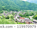 Aerial view of the Gassho-style village of Shirakawa-go 119970979
