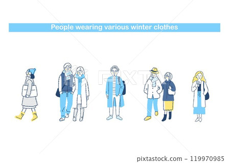 Set of people in various winter clothes 119970985