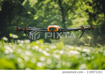 Agriculture drone fertilizing a field. 119971161