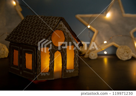 Lighted Cardboard House Gift Christmas idea. Do it yourself instruction eco-friendly decoration. Making handmade presents children's diy projects. Zero waste Holiday family time 119971230