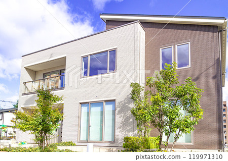 現代新建單戶住宅樣品屋的風景 119971310