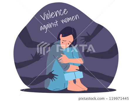Stop sexual violence. Woman harassment or domestic abuse victim, women against gender discrimination family bullying hands touching alone girl, concept vector illustration 119971445