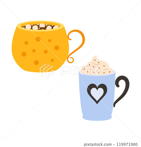 set of cups with warm drink set of cups with warm drink 119971980