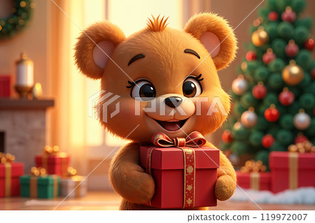 Animated bear holding a gift box. 119972007