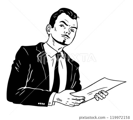 Business man in a tie with a document in his hands 119972158