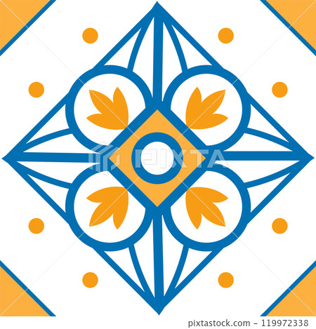 Traditional portuguese azulejo with seamless majolica pattern, ideal for backgrounds, textures, and decorative arts 119972338