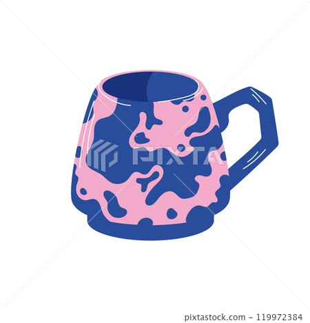 Elegant and stylish blue and pink abstract mug in flat style. Perfect design for kitchen decor, cafe and menu. Isolated on a white background. Elegant and stylish blue and pink abstract mug in flat style. Perfect design for kitchen decor, cafe and menu. Isolated on a white background. 119972384