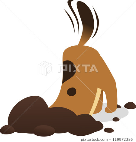 Lively brown dog with dark patches happily digs in a mound of soil, its tail wagging with joy, savoring a carefree outdoor pastime Lively brown dog with dark patches happily digs in a mound of soil, its tail wagging with joy, savoring a carefree outdoor pastime 119972386