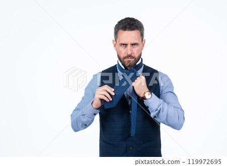 handsome man businessman tie necktie isolated on white, fashion 119972695