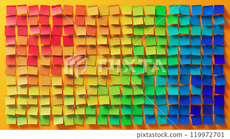 Colorful Gradient of Sticky Notes on Bright Yellow Background 119972701
