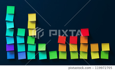 Vibrant Sticky Note Bar Graph Against a Dark Background Vibrant Sticky Note Bar Graph Against a Dark Background 119972705