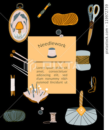 Needlework sew knit embroidery flyer vector art 119972739