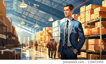 Male warehouse worker. Logistics concept for storage and delivery of goods 119972958