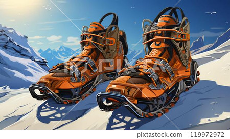Touring sports warm winter boots with spikes for tourism, active sports lifestyle and rock climbing 119972972
