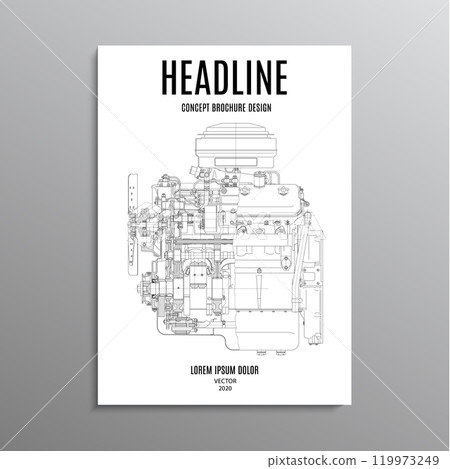 business brochure, template or layout design flyer in A4 size with engine on background. vector illustration 119973249