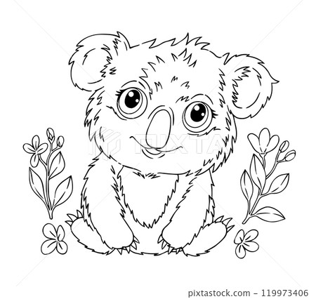 Coloring book. Vector illustration of cute baby koala. tropical animals, kawaii. Christmas decoration. Doodle style 119973406