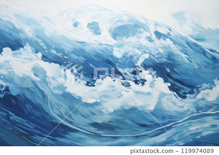 A large blue wave crashes in the ocean powerful and dynamic background. Beauty of nature concept A large blue wave crashes in the ocean powerful and dynamic background. Beauty of nature concept 119974089