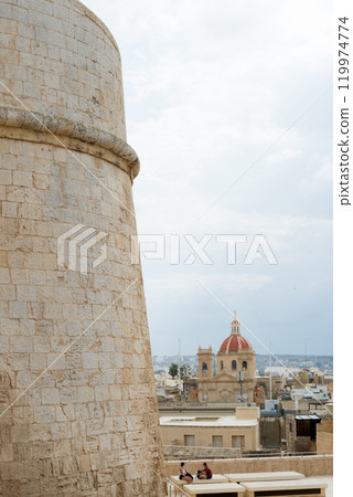 Aerial view of Victoria from the citadel. Gozo Island. Malta Aerial view of Victoria from the citadel. Gozo Island. Malta 119974774