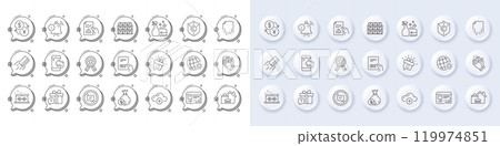 Currency exchange, Food delivery and Music making line icons. White pin 3d buttons, chat bubbles icons. Pack of Boxes shelf, Smile, Parcel invoice icon. Vector Currency exchange, Food delivery and Music making line icons. White pin 3d buttons, chat bubbles icons. Pack of Boxes shelf, Smile, Parcel invoice icon. Vector 119974851