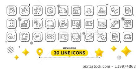 Waterproof, Shipment and Like photo line icons pack. 3d design elements. Smile face, Wallet, Refresh web icon. Petrol station, Delivery truck, Instruction manual pictogram. Vector Waterproof, Shipment and Like photo line icons pack. 3d design elements. Smile face, Wallet, Refresh web icon. Petrol station, Delivery truck, Instruction manual pictogram. Vector 119974868
