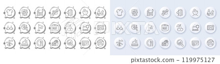 Mattress, Factory and T-shirt line icons. White pin 3d buttons, chat bubbles icons. Pack of Burger, Computer security, Entrance icon. Search flight, Presentation, Flag pictogram. Vector Mattress, Factory and T-shirt line icons. White pin 3d buttons, chat bubbles icons. Pack of Burger, Computer security, Entrance icon. Search flight, Presentation, Flag pictogram. Vector 119975127