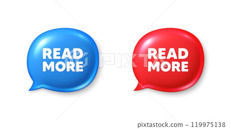 Read More tag. Chat speech bubble 3d icons. Navigation sign. Get description info symbol. Read more chat offer. Speech bubble banners set. Text box balloon. Vector 119975138