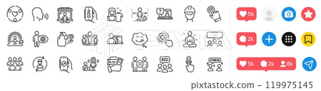 Auction, Market buyer and Faq line icons pack. Social media icons. Ethics, Winner, Yoga web icon. Lgbt, Group, Human resources pictogram. Financial app, Meeting, Clean shirt. Vector Auction, Market buyer and Faq line icons pack. Social media icons. Ethics, Winner, Yoga web icon. Lgbt, Group, Human resources pictogram. Financial app, Meeting, Clean shirt. Vector 119975145