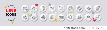 Calories, Seo statistics and Discounts bubble line icons. White buttons 3d icons. Pack of Time management, Consumption growth, Lake icon. Vector Calories, Seo statistics and Discounts bubble line icons. White buttons 3d icons. Pack of Time management, Consumption growth, Lake icon. Vector 119975146