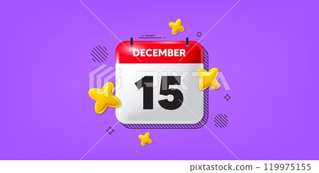 Calendar date of December 3d icon. 15th day of the month icon. Event schedule date. Meeting appointment time. 15th day of December. Calendar month date banner. Day or Monthly page. Vector Calendar date of December 3d icon. 15th day of the month icon. Event schedule date. Meeting appointment time. 15th day of December. Calendar month date banner. Day or Monthly page. Vector 119975155