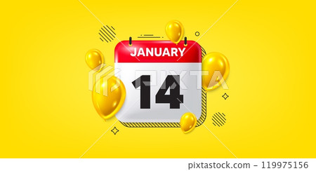 Calendar date of January 3d icon. 14th day of the month icon. Event schedule date. Meeting appointment time. 14th day of January. Calendar month date banner. Day or Monthly page. Vector Calendar date of January 3d icon. 14th day of the month icon. Event schedule date. Meeting appointment time. 14th day of January. Calendar month date banner. Day or Monthly page. Vector 119975156