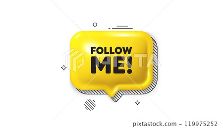 3d speech bubble icon. Follow me tag. Special offer sign. Super offer symbol. Follow me chat talk message. Speech bubble banner. Yellow text balloon. Vector 119975252