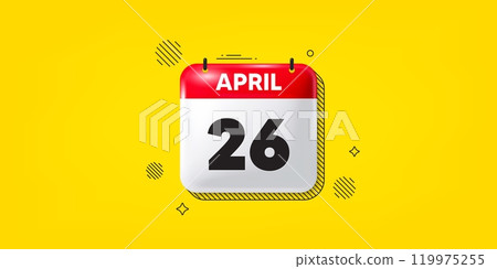 Calendar date of April 3d icon. 26th day of the month icon. Event schedule date. Meeting appointment time. 26th day of April. Calendar month date banner. Day or Monthly page. Vector 119975255