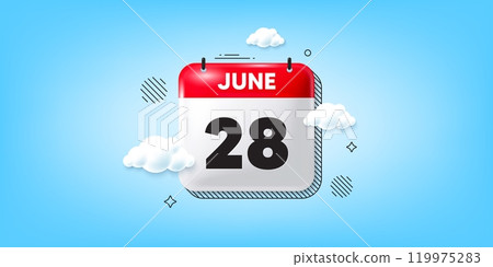Calendar date of June 3d icon. 28th day of the month icon. Event schedule date. Meeting appointment time. 28th day of June. Calendar month date banner. Day or Monthly page. Vector Calendar date of June 3d icon. 28th day of the month icon. Event schedule date. Meeting appointment time. 28th day of June. Calendar month date banner. Day or Monthly page. Vector 119975283