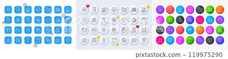 Business way, Inflation and Foreman line icons. Square, Gradient, Pin 3d buttons. AI, QA and map pin icons. Pack of Medical support, Group people, Squad icon. Vector 119975290