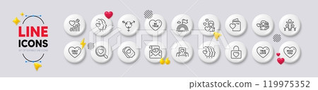 Love document, True love and Wedding locker line icons. White buttons 3d icons. Pack of Heart, Heart beat, Lgbt icon. Inclusion, Be true, Genders pictogram. Only you, Friends couple, Miss you. Vector Love document, True love and Wedding locker line icons. White buttons 3d icons. Pack of Heart, Heart beat, Lgbt icon. Inclusion, Be true, Genders pictogram. Only you, Friends couple, Miss you. Vector 119975352