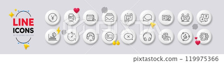 Report timer, Architectural plan and Headphones line icons. White buttons 3d icons. Pack of Flight mode, Translate, Timer icon. Equality, Smartphone sms, Messenger pictogram. Vector Report timer, Architectural plan and Headphones line icons. White buttons 3d icons. Pack of Flight mode, Translate, Timer icon. Equality, Smartphone sms, Messenger pictogram. Vector 119975366