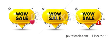 Chat speech bubble 3d icons. Wow Sale tag. Special offer price sign. Advertising Discounts symbol. Wow sale chat offer. Speech bubble banners. Text box balloon. Vector 119975368