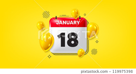 Calendar date of January 3d icon. 18th day of the month icon. Event schedule date. Meeting appointment time. 18th day of January. Calendar month date banner. Day or Monthly page. Vector 119975398