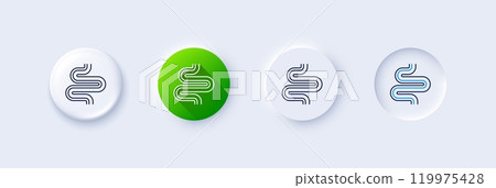 Intestine line icon. Neumorphic, Green gradient, 3d pin buttons. Healthy bowel, digestion sign. Intestines colonoscopy symbol. Line icons. Neumorphic buttons with outline signs. Vector Intestine line icon. Neumorphic, Green gradient, 3d pin buttons. Healthy bowel, digestion sign. Intestines colonoscopy symbol. Line icons. Neumorphic buttons with outline signs. Vector 119975428