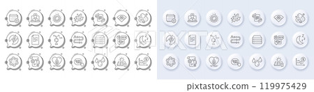 Document, Marketing and Gear line icons. White pin 3d buttons, chat bubbles icons. Pack of Telemedicine, Coronavirus, Moon icon. Journey path, Chemical formula, Cholecalciferol pictogram. Vector Document, Marketing and Gear line icons. White pin 3d buttons, chat bubbles icons. Pack of Telemedicine, Coronavirus, Moon icon. Journey path, Chemical formula, Cholecalciferol pictogram. Vector 119975429