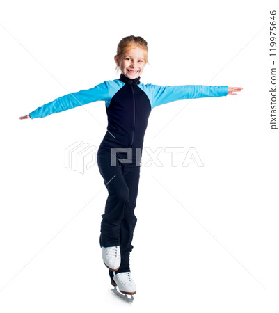 Little girl on skates isolated on a white background 119975646