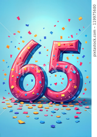 Colorful confetti around a large number six. Colorful confetti around a large number six. 119975680