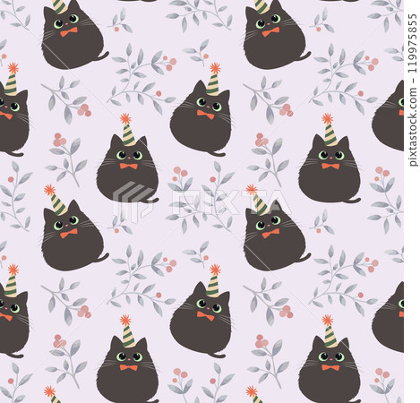 Cute black cat seamless pattern Vector illustration 119975855